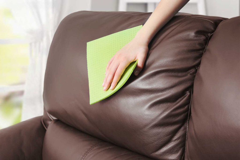 Revitalizing leather couch with professional conditioner