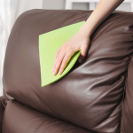 Revitalizing leather couch with professional conditioner